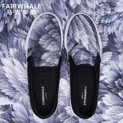 馬克華菲男鞋秋季印花帆布鞋拼色低幫時尚板鞋韓版休閑樂福鞋潮男