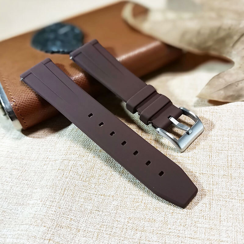 適配馬克華菲表帶硅膠珠佩麗Mark Fairwhale/馬克華菲男士通用手表帶 柔軟橡膠硅膠精鋼針扣 軍綠銀扣 19mm