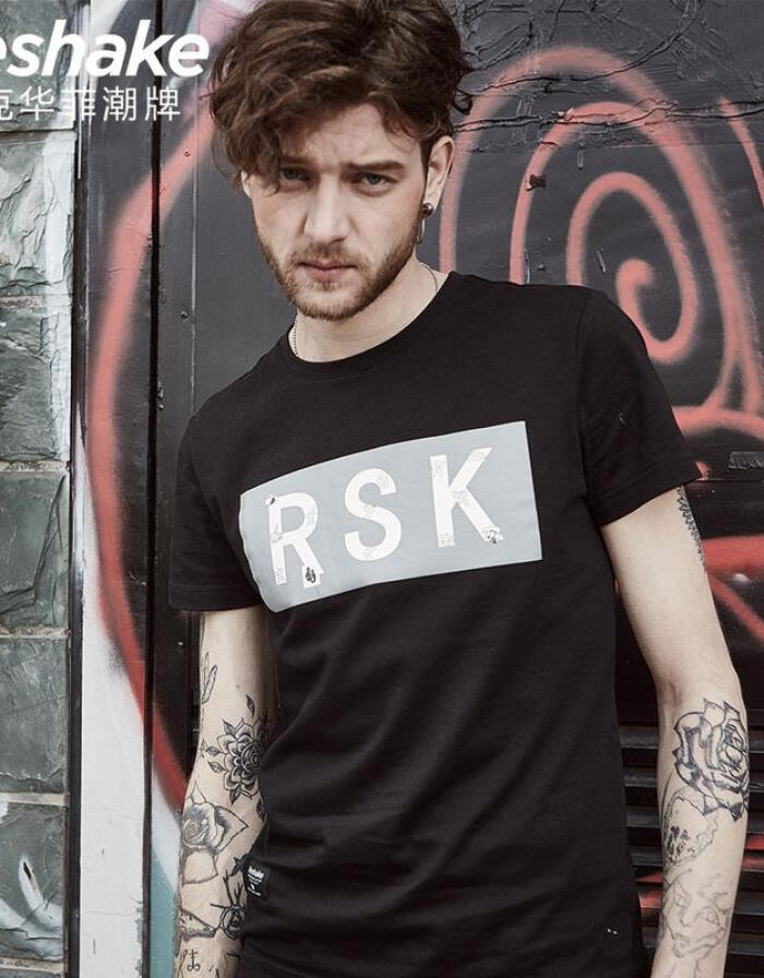 馬克華菲型格shake潮牌新款短袖t恤男休閑字母印花半袖純棉短袖t 001漂白色 180/XL