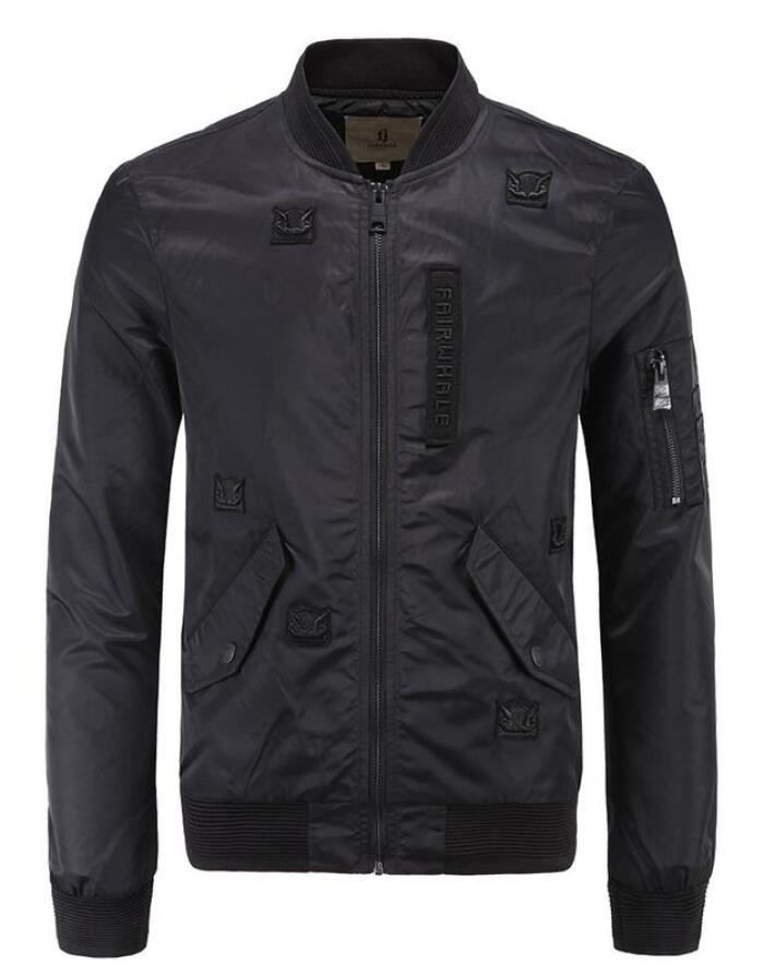 【商場同款】馬克華菲棒球領夾克男 2016秋新品惡魔716312021021 311純黑 190/XXXL