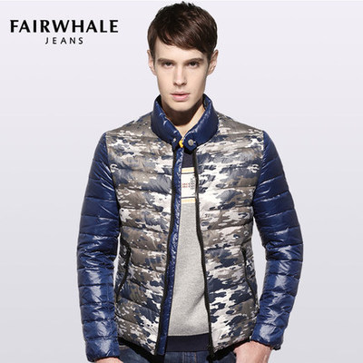 馬克華菲羽絨服 休閑修身迷彩羽絨服男 冬裝 輕薄 男士外套韓版潮