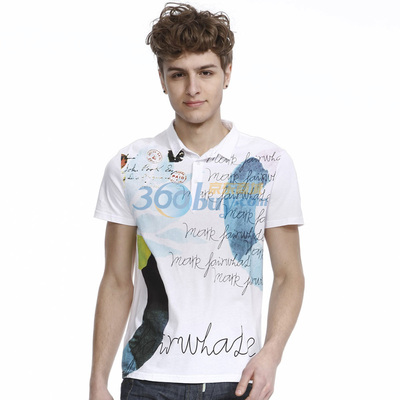 馬克華菲男裝時尚翻領字母文案純棉短袖T恤 白色 S圖片