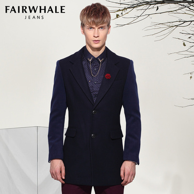 正品男呢大衣 反季清倉 馬克華菲毛呢大衣 男款 英倫風拼接羊毛呢大衣_易購街