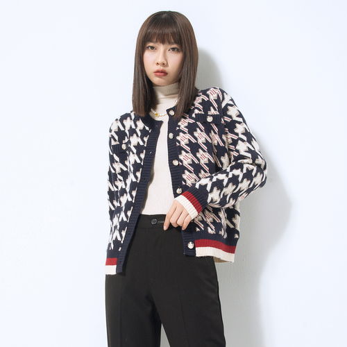 mark fairwhale 馬克華菲 女士小香風千鳥格針織外套新低89元包郵 需領券 唯品會優惠 白菜哦