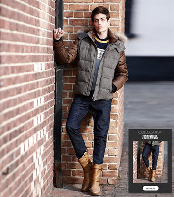 FAIRWHALEJEANS 馬克華菲 馬克華菲羽絨服 冬裝新款男士拼接羽絨服可脫卸袖兩穿羽絨外套潮 086卡其色 男羽絨服 男式 7144157186086 - FAIRWHALEJEANS 馬克華菲正品特賣 - 好樂買限時特賣