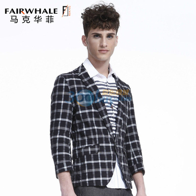 馬克華菲男裝時尚格紋英倫風休閑西服外套7111051101 099黑色 165/S圖片