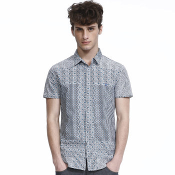 馬克華菲男裝個性細紋純棉短袖襯衫 7112031107 寶藍色 38/S 【圖片 價格 品牌 報價】