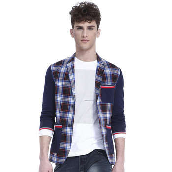 馬克華菲男裝七分袖時尚格子西服7121517006 051淺靛青 175/L【圖片 價格 品牌 報價】