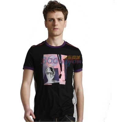 馬克華菲男裝黑色休閑短袖T恤7102021275-099 黑色 XXL圖片