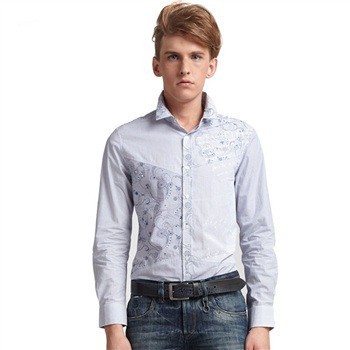 馬克華菲男裝深藍色印花長袖襯衫 7113030703-047 寶石藍 41 【圖片 價格 品牌 報價】