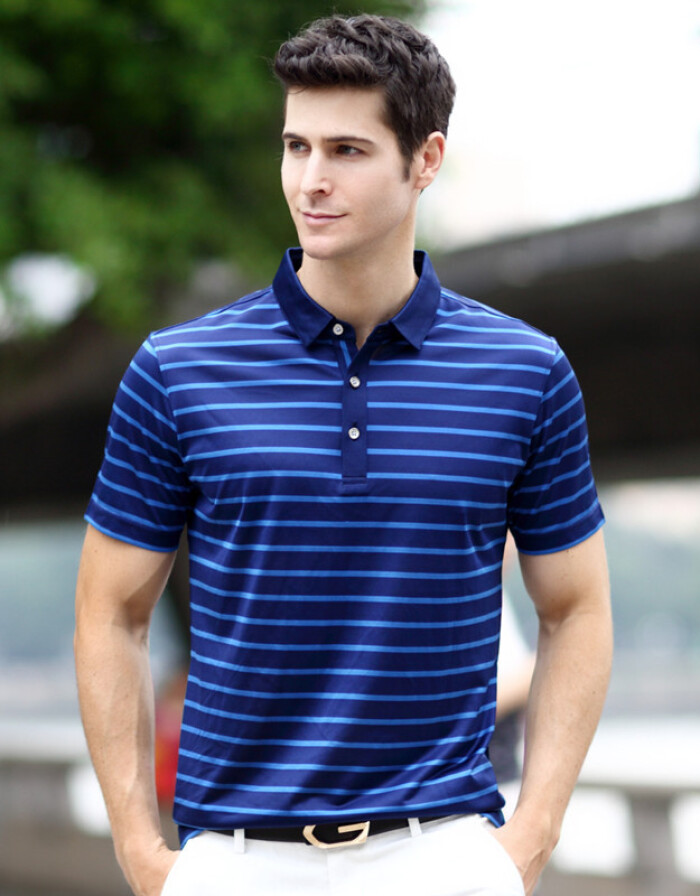 馬克華菲同款夏裝100%桑蠶絲條紋韓版男士體恤修身翻領短袖男式t恤潮與狼共舞同款 87161玫紅 110/50