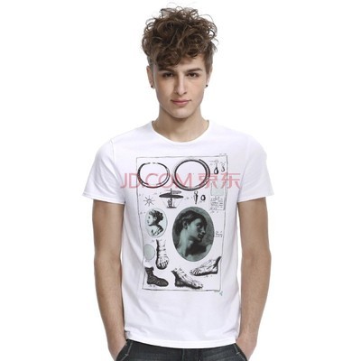 2012馬克華菲男裝新款夏裝個性速寫圖案短袖T恤 7112021208 白色 XXL圖片