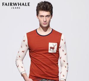 馬克華菲長袖T恤 男士韓版修身秋裝民族風純棉體恤衫潮加絨款